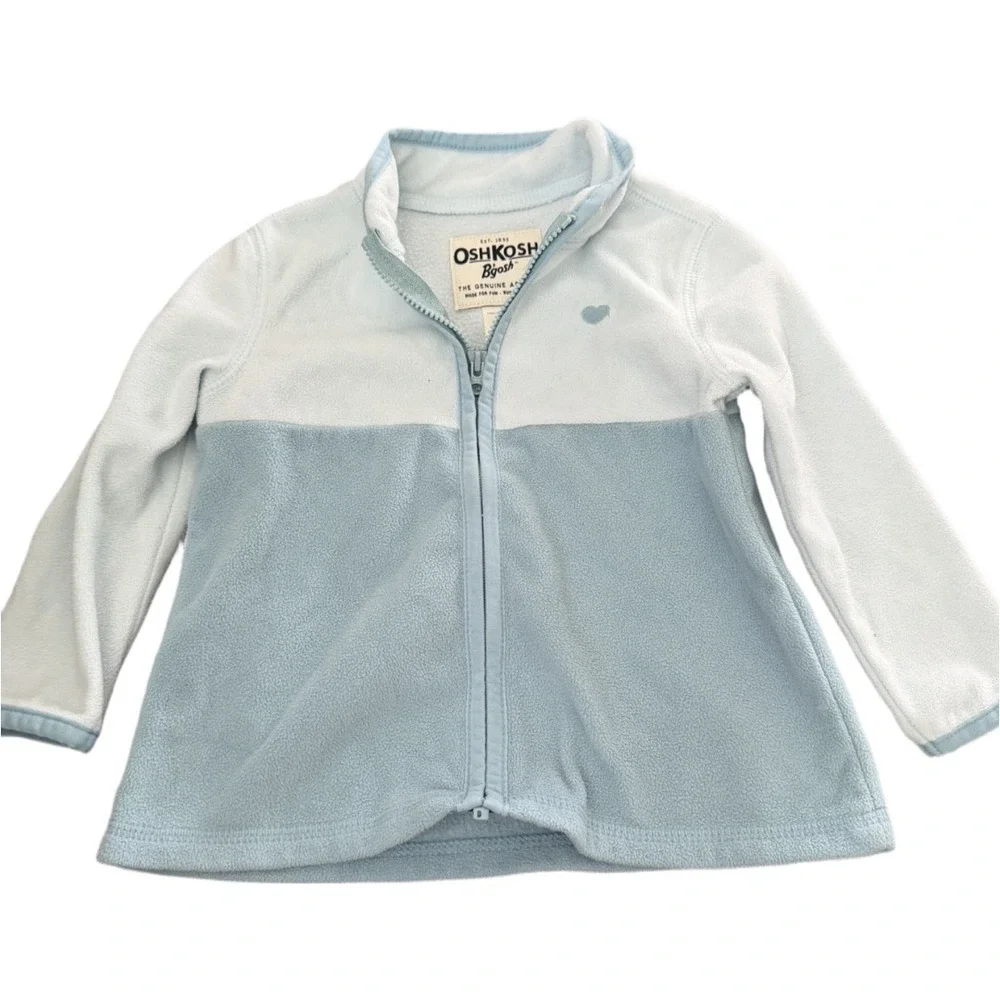 OshKosh B'gosh Baby Girls 18M Blue Colorblock Fleece Jacket Full Zip Heart